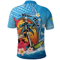 Personalized Aloha Hawaii Skeleton Surfing Polo Shirt Tribal Shark Plumeria