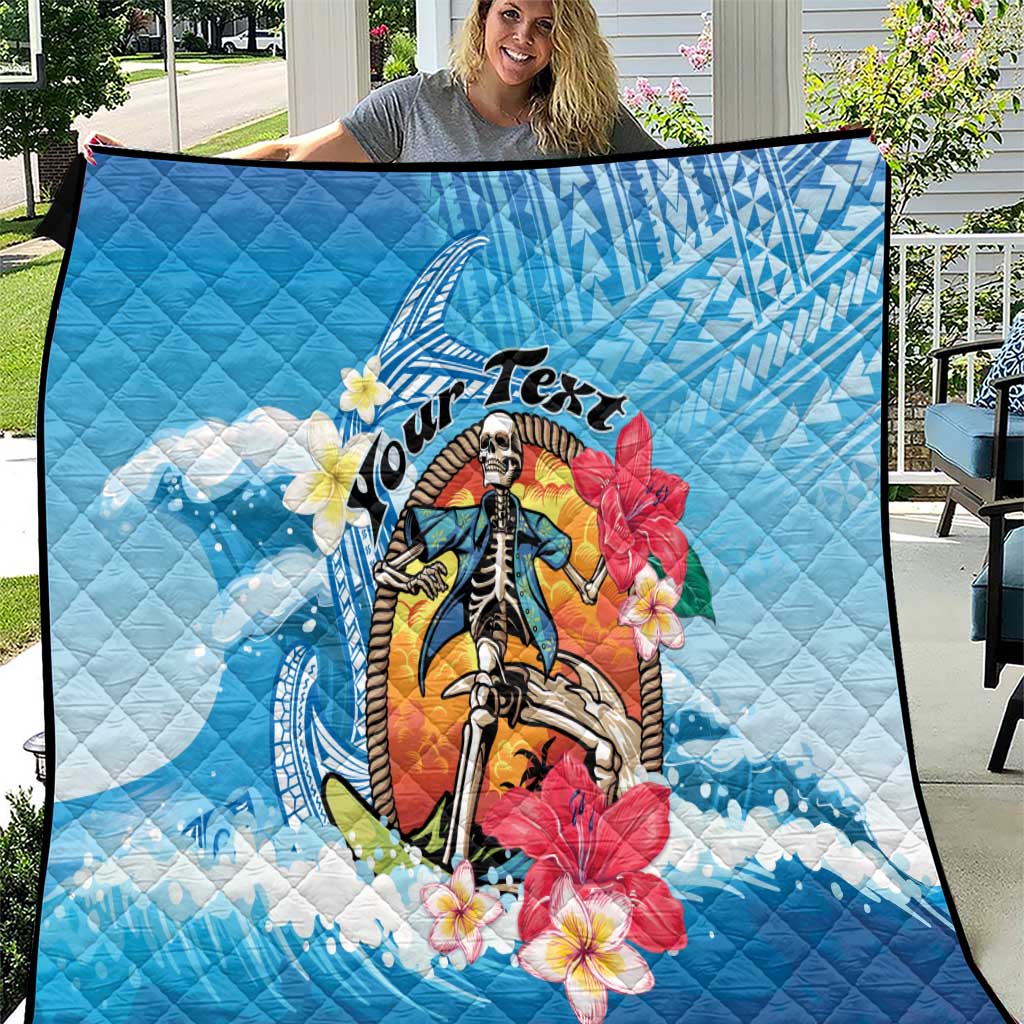 Personalized Aloha Hawaii Skeleton Surfing Quilt Tribal Shark Plumeria