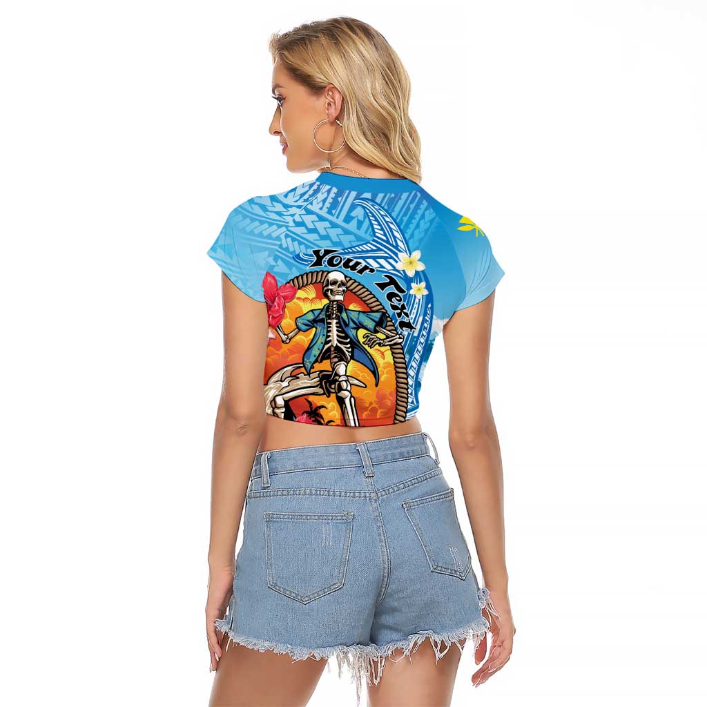 Personalized Aloha Hawaii Skeleton Surfing Raglan Cropped T Shirt Tribal Shark Plumeria