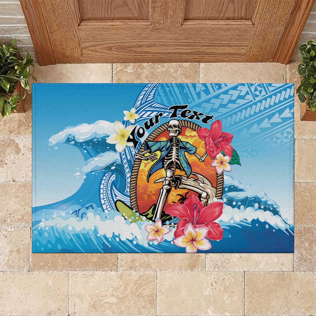 Personalized Aloha Hawaii Skeleton Surfing Rubber Doormat Tribal Shark Plumeria