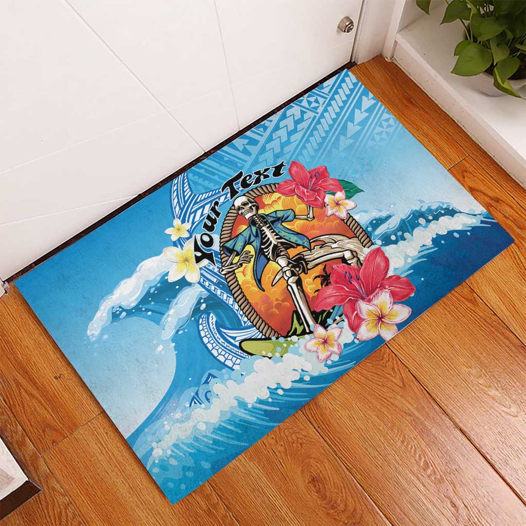 Personalized Aloha Hawaii Skeleton Surfing Rubber Doormat Tribal Shark Plumeria