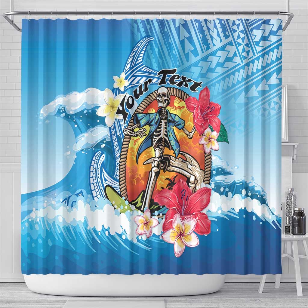 Personalized Aloha Hawaii Skeleton Surfing Shower Curtain Tribal Shark Plumeria