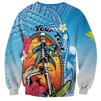 Personalized Aloha Hawaii Skeleton Surfing Sweatshirt Tribal Shark Plumeria