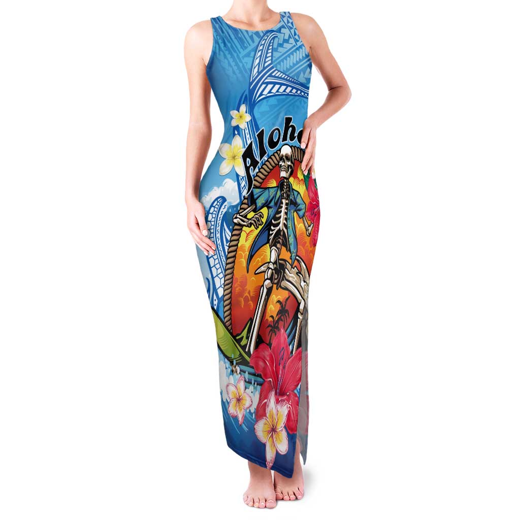 Personalized Aloha Hawaii Skeleton Surfing Tank Maxi Dress Tribal Shark Plumeria