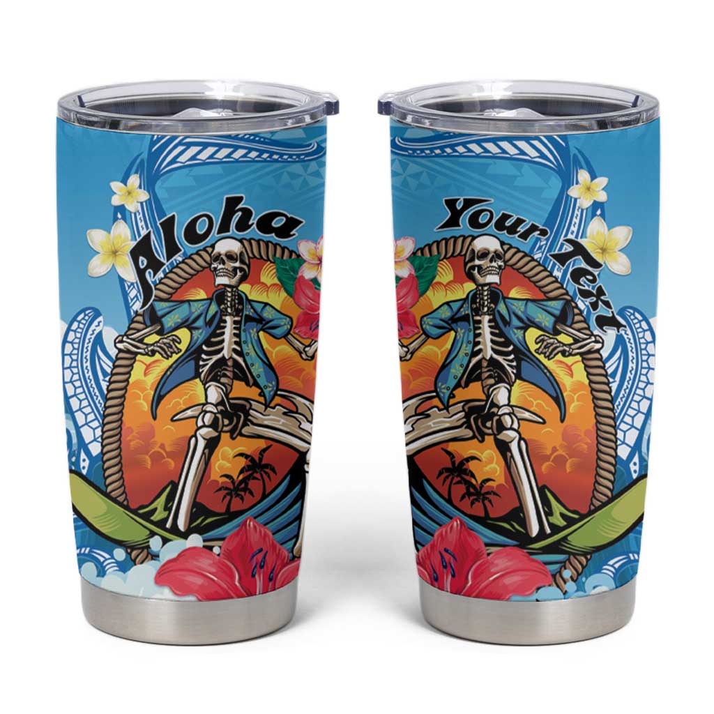 Personalized Aloha Hawaii Skeleton Surfing Tumbler Cup Tribal Shark Plumeria