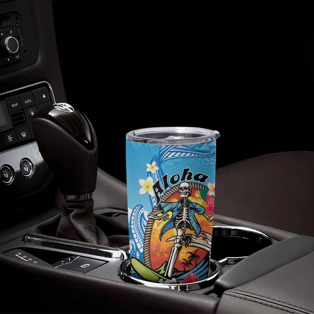 Personalized Aloha Hawaii Skeleton Surfing Tumbler Cup Tribal Shark Plumeria