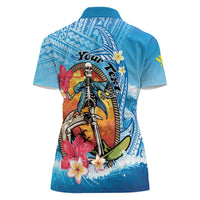 Personalized Aloha Hawaii Skeleton Surfing Women Polo Shirt Tribal Shark Plumeria LT01 - Polynesian Pride