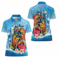 Personalized Aloha Hawaii Skeleton Surfing Women Polo Shirt Tribal Shark Plumeria LT01 - Polynesian Pride