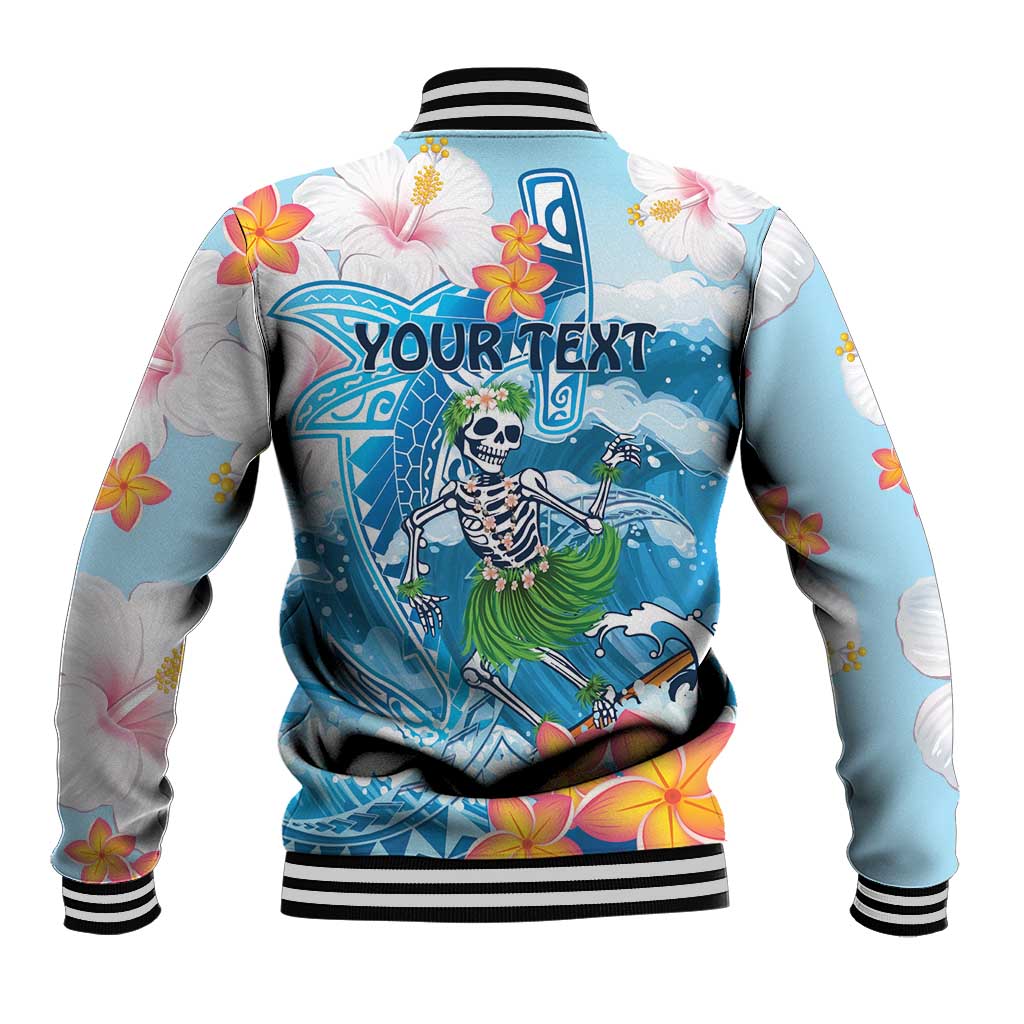 Personalized Hawaii Hula Girl Skeleton Dancing Baseball Jacket Hibiscus Tribal Shark
