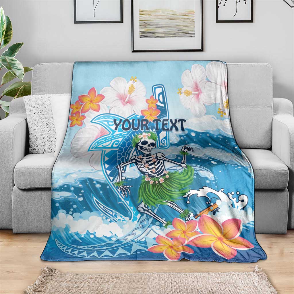 Personalized Hawaii Hula Girl Skeleton Dancing Blanket Hibiscus Tribal Shark