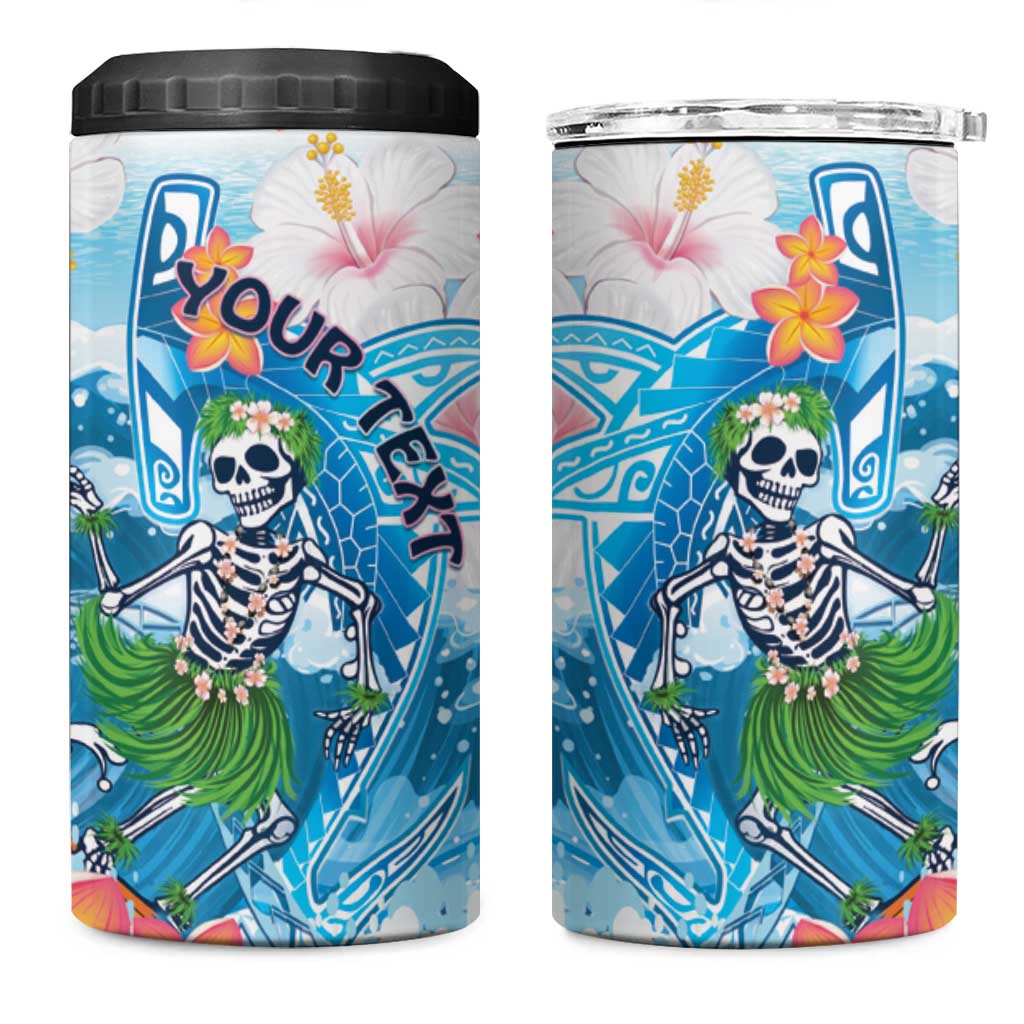 Personalized Hawaii Hula Girl Skeleton Dancing 4 in 1 Can Cooler Tumbler Hibiscus Tribal Shark