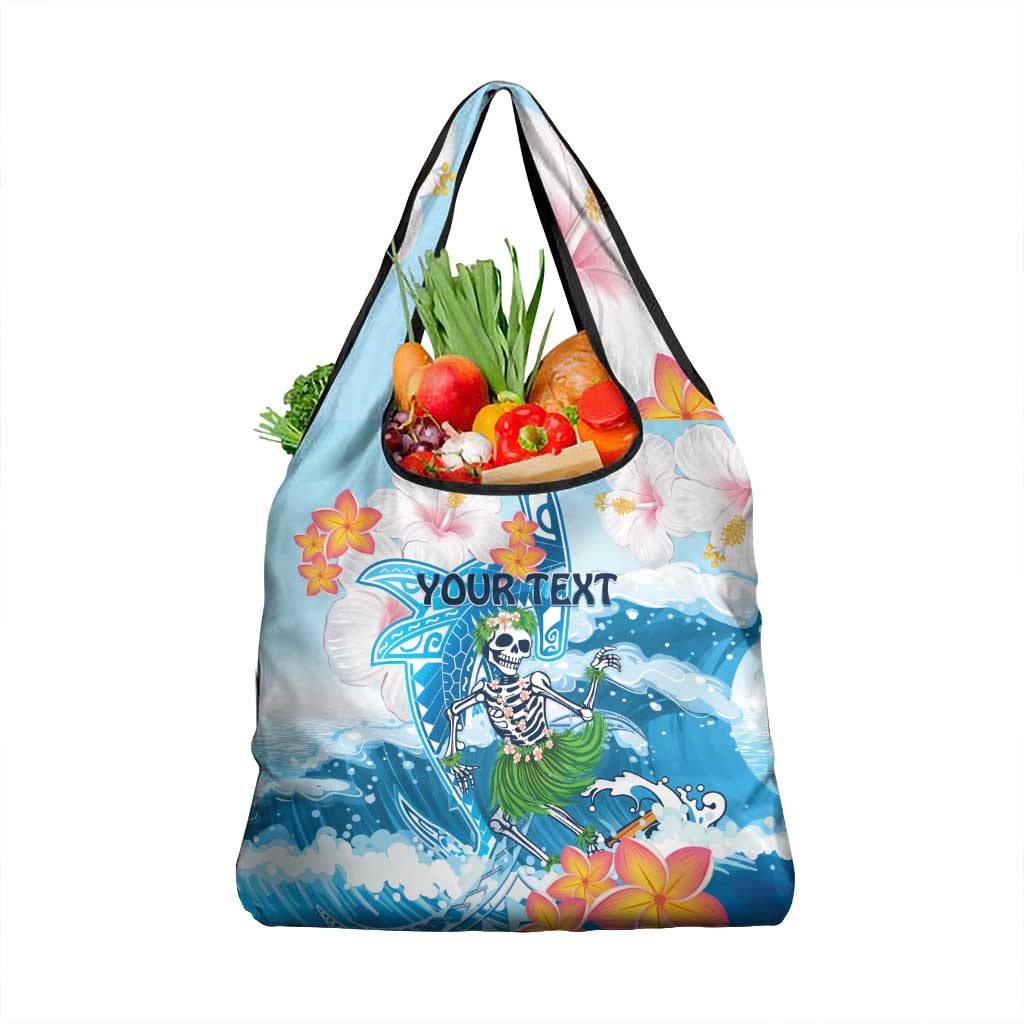 Hawaii Hula Girl Skeleton Dancing Grocery Bag Hibiscus Tribal Shark