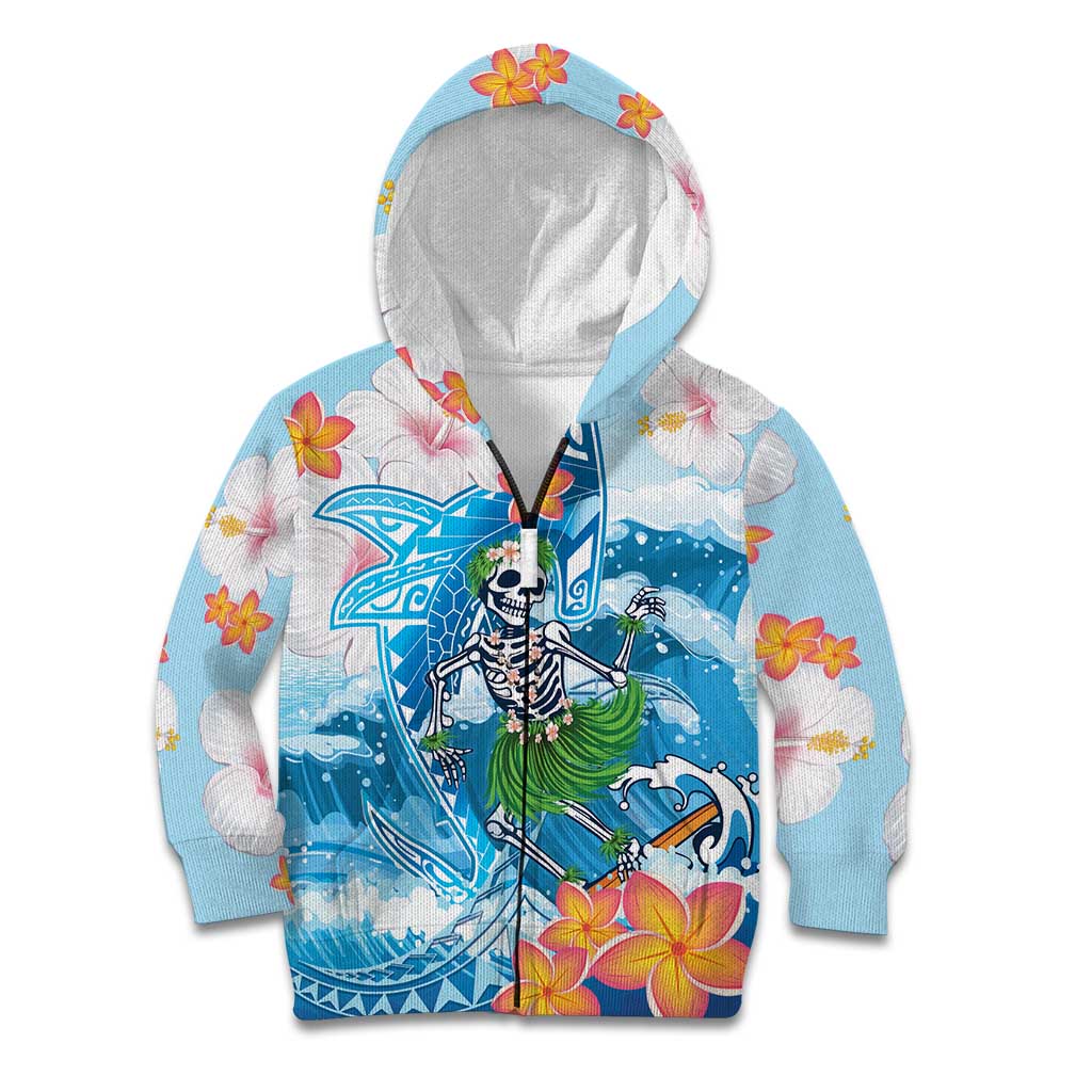 Personalized Hawaii Hula Girl Skeleton Dancing Kid Hoodie Hibiscus Tribal Shark