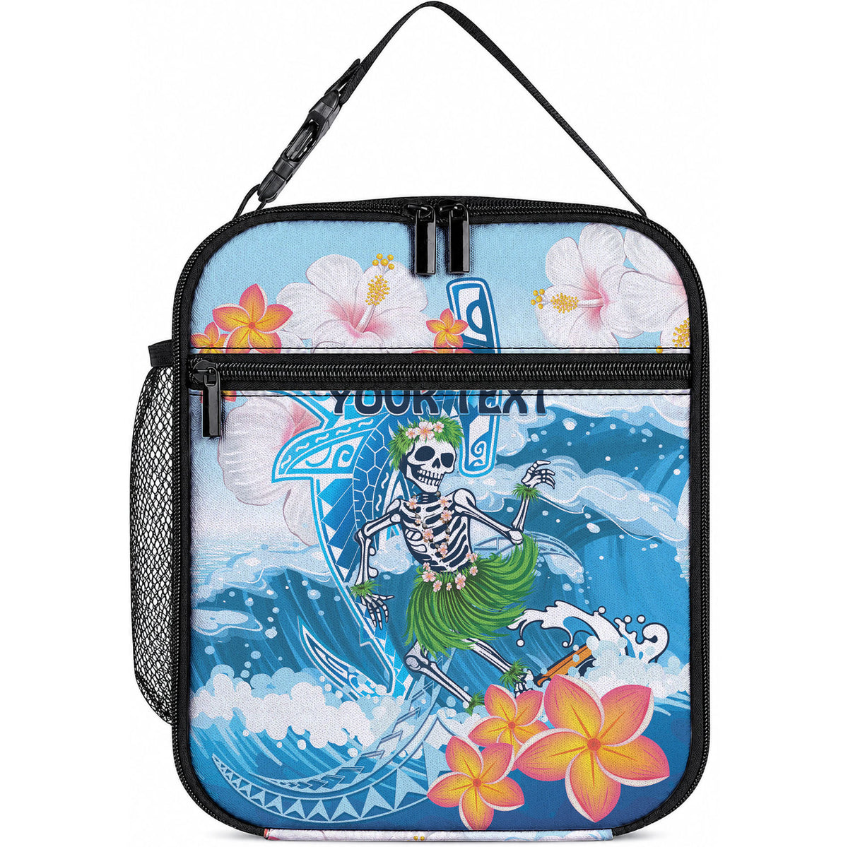 Personalized Hawaii Hula Girl Skeleton Dancing Lunch Bag Hibiscus Tribal Shark LT01 10.2 × 8.3 × 4.3 inch Blue - Polynesian Pride