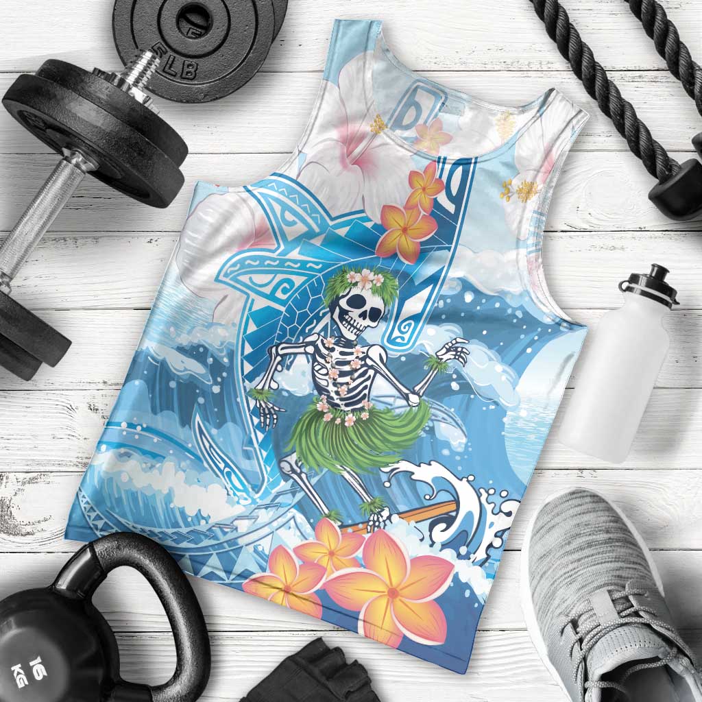 Personalized Hawaii Hula Girl Skeleton Dancing Men Tank Top Hibiscus Tribal Shark
