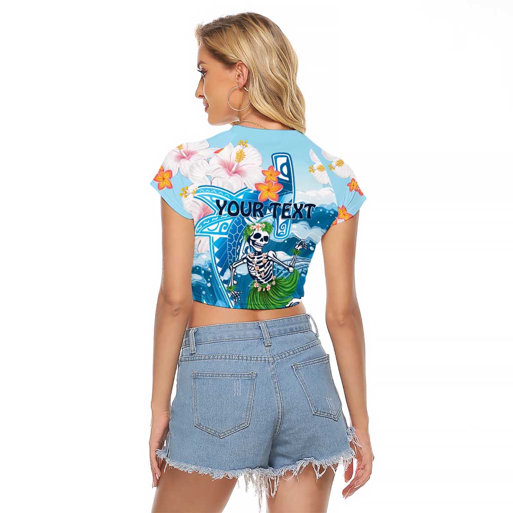 Personalized Hawaii Hula Girl Skeleton Dancing Raglan Cropped T Shirt Hibiscus Tribal Shark
