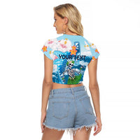 Personalized Hawaii Hula Girl Skeleton Dancing Raglan Cropped T Shirt Hibiscus Tribal Shark