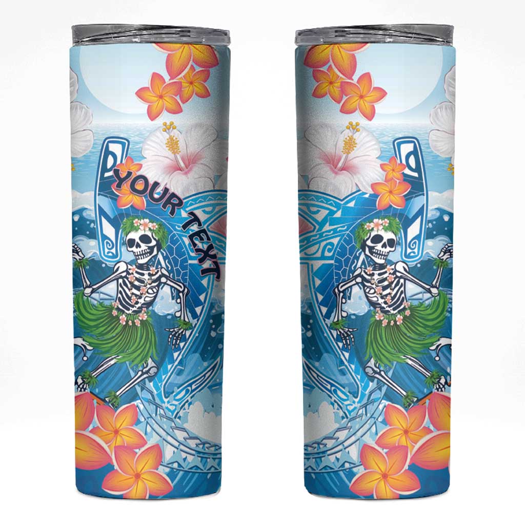 Personalized Hawaii Hula Girl Skeleton Dancing Skinny Tumbler Hibiscus Tribal Shark