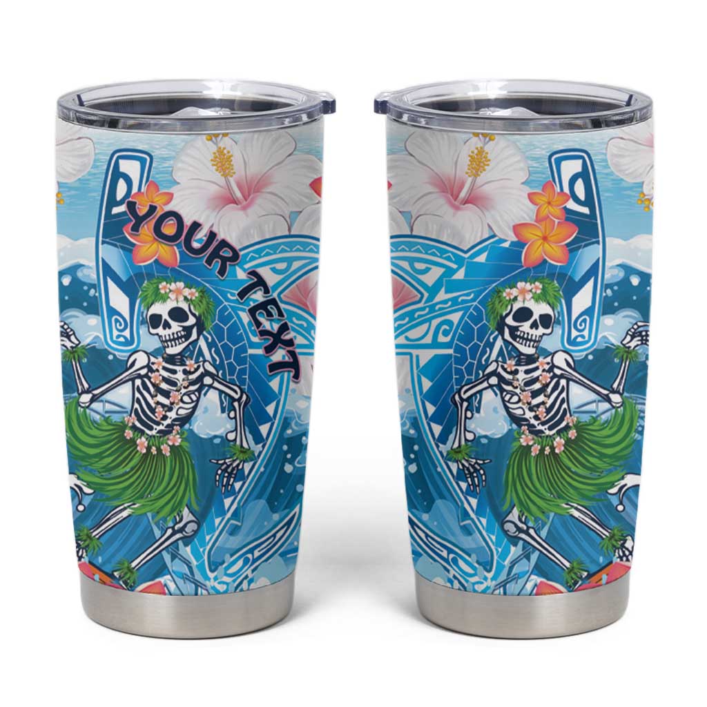 Personalized Hawaii Hula Girl Skeleton Dancing Tumbler Cup Hibiscus Tribal Shark