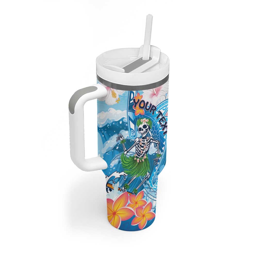 Personalized Hawaii Hula Girl Skeleton Dancing Tumbler With Handle Hibiscus Tribal Shark