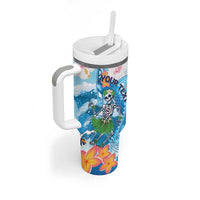 Personalized Hawaii Hula Girl Skeleton Dancing Tumbler With Handle Hibiscus Tribal Shark