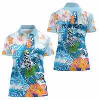 Personalized Hawaii Hula Girl Skeleton Dancing Women Polo Shirt Hibiscus Tribal Shark