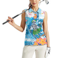 Personalized Hawaii Hula Girl Skeleton Dancing Women Sleeveless Polo Shirt Hibiscus Tribal Shark