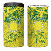 Kia Orana Cook Islands 4 in 1 Can Cooler Tumbler Turtle Yellow Green Polynesian Pattern