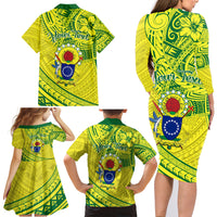 Kia Orana Cook Islands Family Matching Long Sleeve Bodycon Dress and Hawaiian Shirt Turtle Yellow Green Polynesian Pattern LT01 - Polynesian Pride
