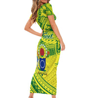 Kia Orana Cook Islands Family Matching Short Sleeve Bodycon Dress and Hawaiian Shirt Turtle Yellow Green Polynesian Pattern LT01 - Polynesian Pride