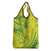 Kia Orana Cook Islands Grocery Bag Turtle Yellow Green Polynesian Pattern