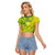 Kia Orana Cook Islands Raglan Cropped T Shirt Turtle Yellow Green Polynesian Pattern LT01 Female Green - Polynesian Pride