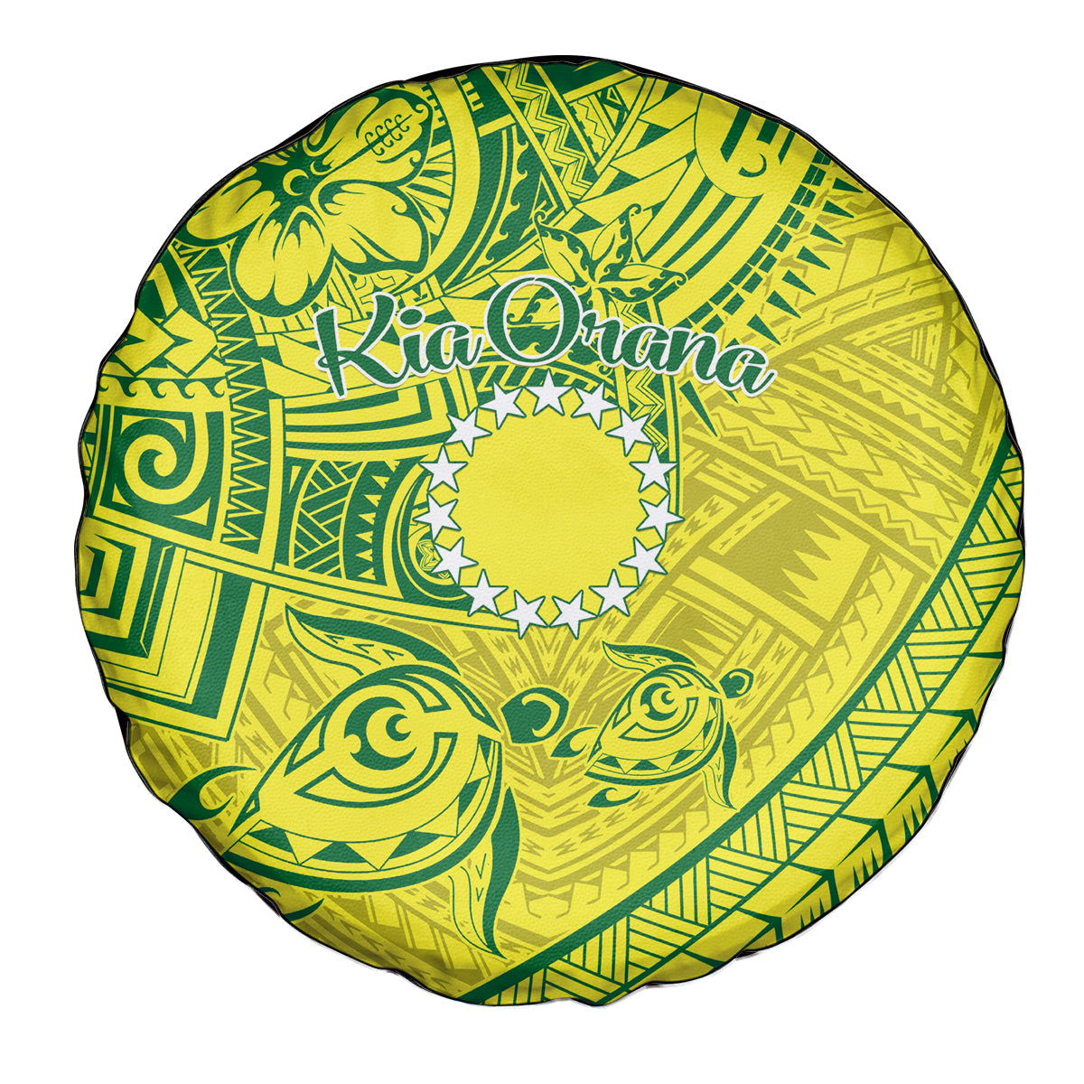 Kia Orana Cook Islands Spare Tire Cover Turtle Yellow Green Polynesian Pattern LT01 - Polynesian Pride