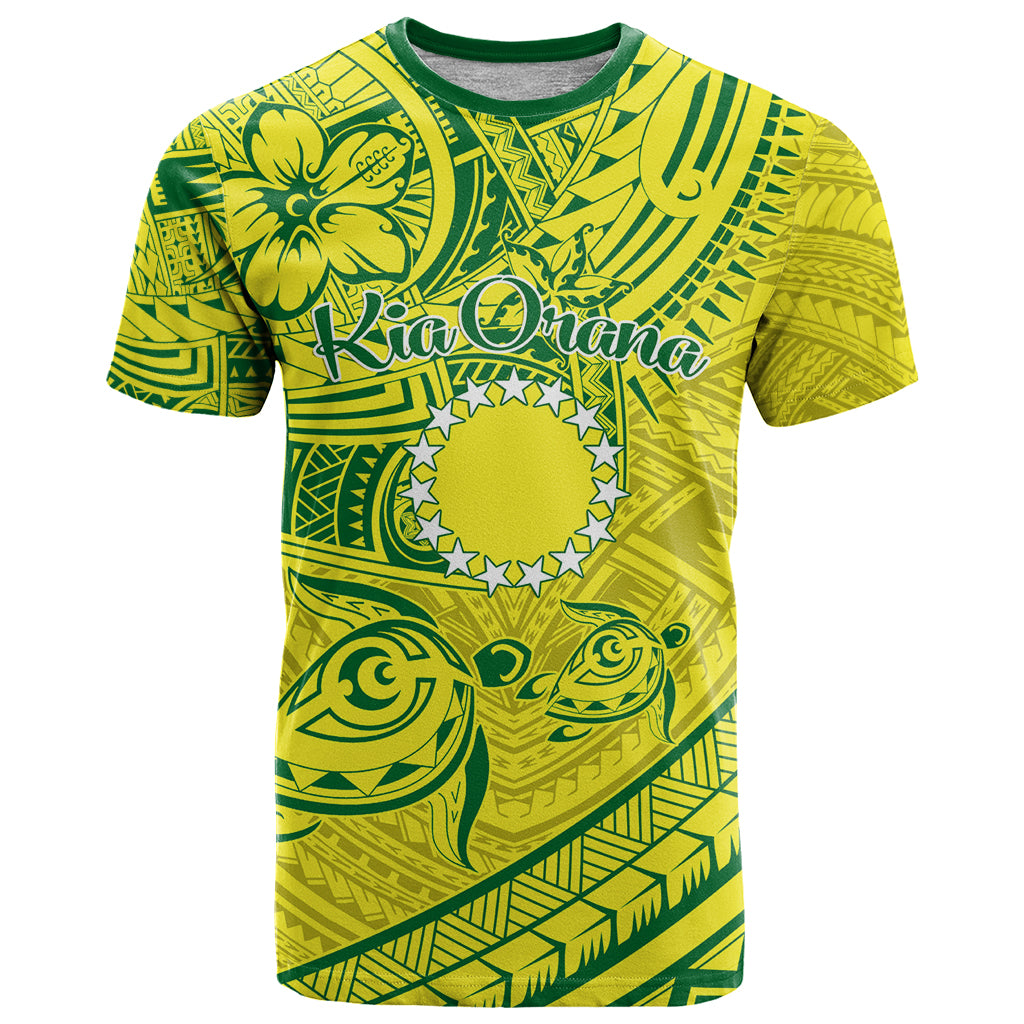 Kia Orana Cook Islands T Shirt Turtle Yellow Green Polynesian Pattern LT01 Green - Polynesian Pride