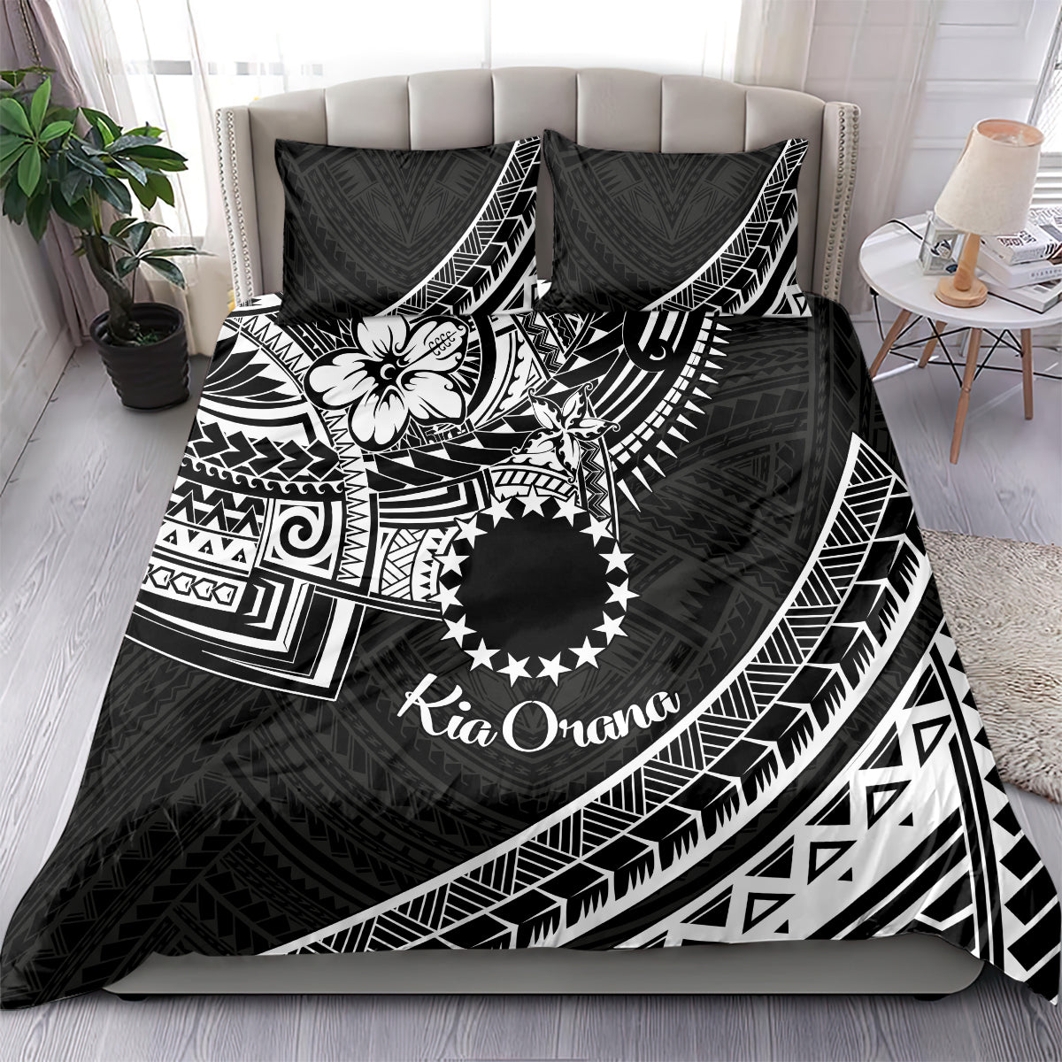 Kia Orana Cook Islands Bedding Set Circle Stars With Floral White Pattern LT01 - Polynesian Pride