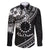 Kia Orana Cook Islands Family Matching Mermaid Dress and Hawaiian Shirt Circle Stars With Floral White Pattern LT01 Dad's Shirt - Long Sleeve Black - Polynesian Pride