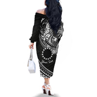 Kia Orana Cook Islands Family Matching Off Shoulder Long Sleeve Dress and Hawaiian Shirt Circle Stars With Floral White Pattern LT01 - Polynesian Pride