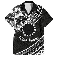 Kia Orana Cook Islands Family Matching Tank Maxi Dress and Hawaiian Shirt Circle Stars With Floral White Pattern LT01 Dad's Shirt - Short Sleeve Black - Polynesian Pride