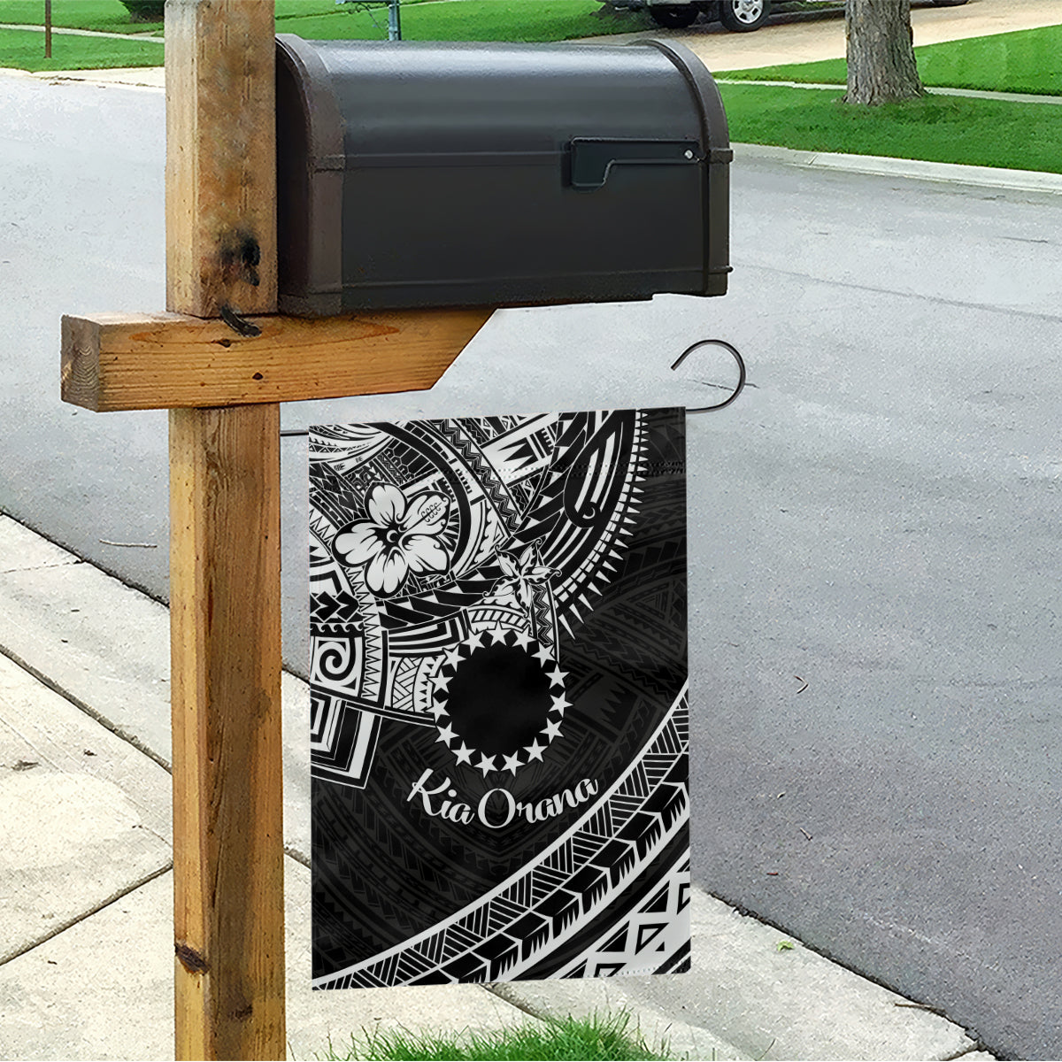 Kia Orana Cook Islands Garden Flag Circle Stars With Floral White Pattern LT01 - Polynesian Pride