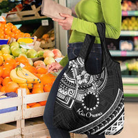 Kia Orana Cook Islands Grocery Bag Circle Stars With Floral White Pattern