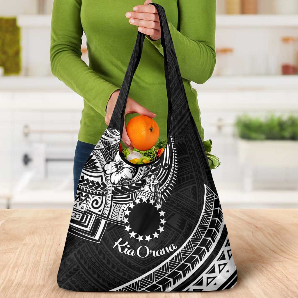 Kia Orana Cook Islands Grocery Bag Circle Stars With Floral White Pattern