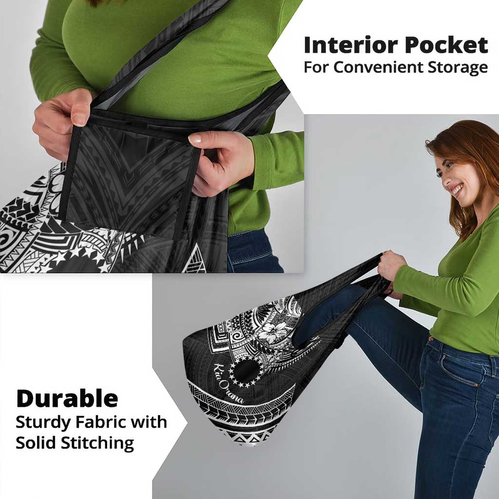 Kia Orana Cook Islands Grocery Bag Circle Stars With Floral White Pattern