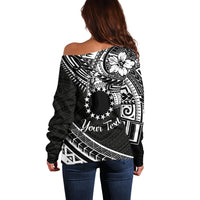 Kia Orana Cook Islands Off Shoulder Sweater Circle Stars With Floral White Pattern LT01 - Polynesian Pride