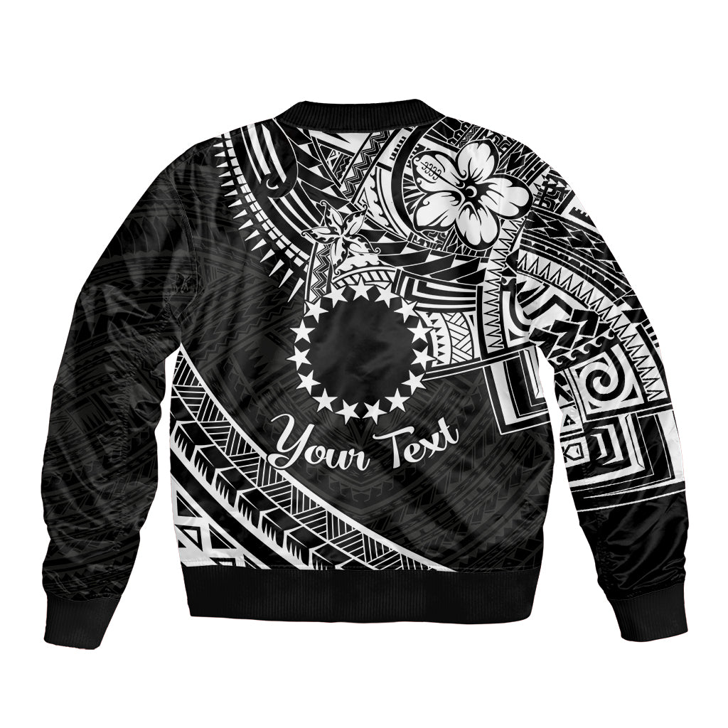 Kia Orana Cook Islands Sleeve Zip Bomber Jacket Circle Stars With Floral White Pattern LT01 - Polynesian Pride