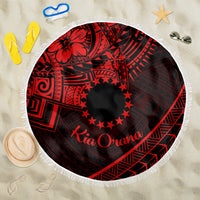 Kia Orana Cook Islands Beach Blanket Circle Stars With Floral Red Pattern LT01 One Size 150cm Red - Polynesian Pride