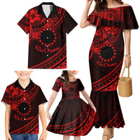 Kia Orana Cook Islands Family Matching Mermaid Dress and Hawaiian Shirt Circle Stars With Floral Red Pattern LT01 - Polynesian Pride