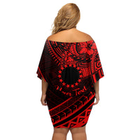 Kia Orana Cook Islands Family Matching Off Shoulder Short Dress and Hawaiian Shirt Circle Stars With Floral Red Pattern LT01 - Polynesian Pride