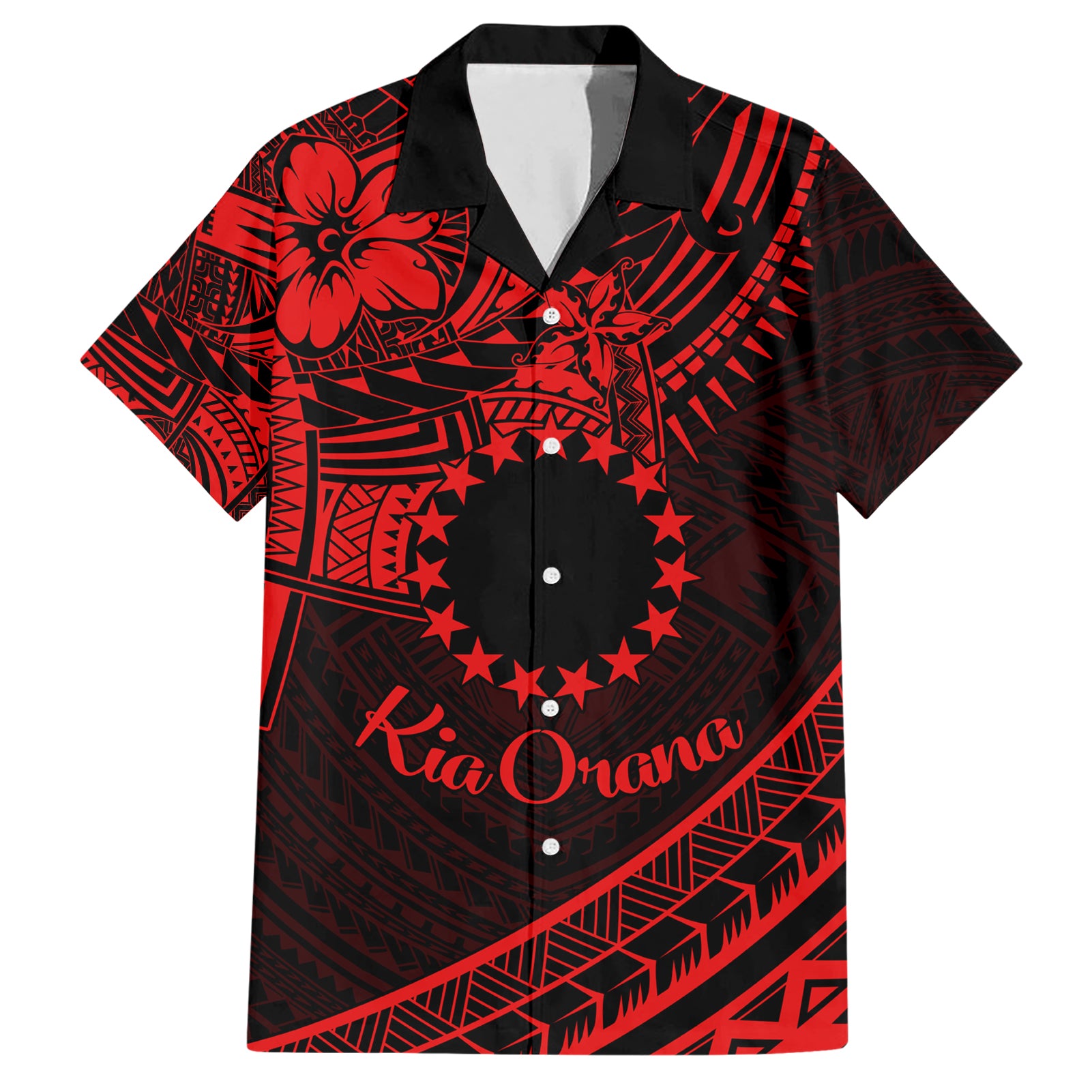 Kia Orana Cook Islands Hawaiian Shirt Circle Stars With Floral Red Pattern LT01 Red - Polynesian Pride