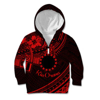 Kia Orana Cook Islands Kid Hoodie Circle Stars With Floral Red Pattern LT01 Zip Hoodie Red - Polynesian Pride