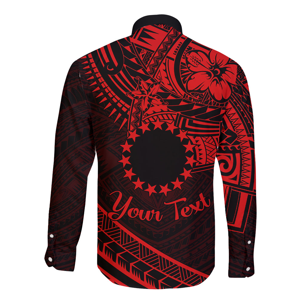 Kia Orana Cook Islands Long Sleeve Button Shirt Circle Stars With Floral Red Pattern LT01 - Polynesian Pride